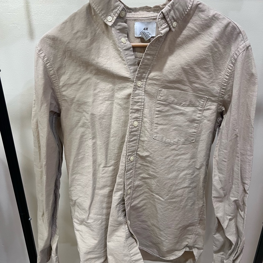 H&M Men's Casual Button-Down Shirt in Light Beige